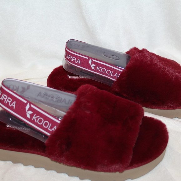 NIB UGG KOOLABURRA WOMEN'S FUR SLIPPER SANDALS BURGUNDY‎ - Picture 3 of 7